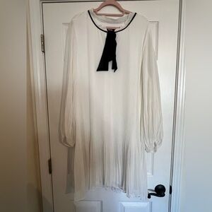DKNY White Long Sleeve Dress with Black Accent
